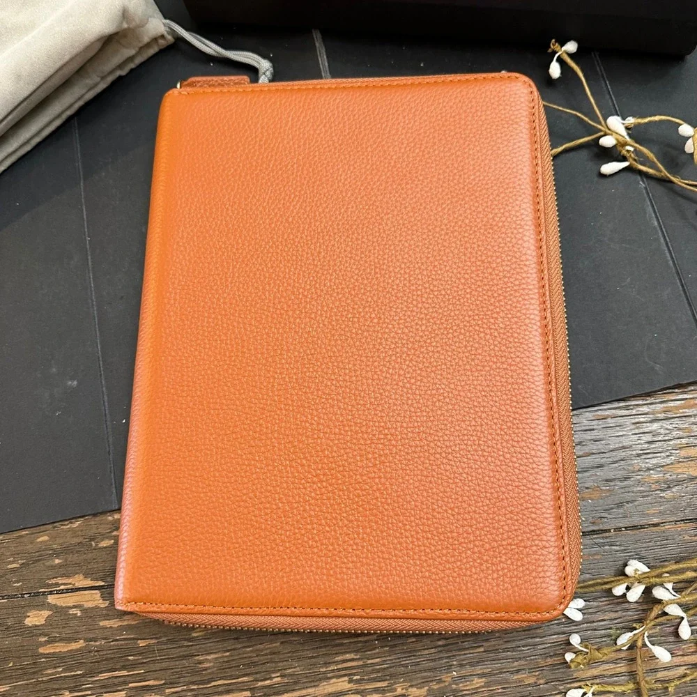 Moterm Zippered Leather Cover for A5-Notebooks Burnt Orange New 9.5